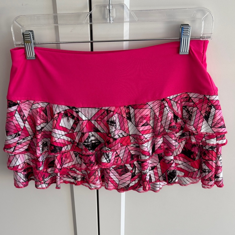 Lucky in Love Pink and Black Ruffled Mini Skirt